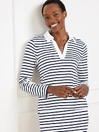 Seaside French Terry Stripe Johnny Collar Pullover