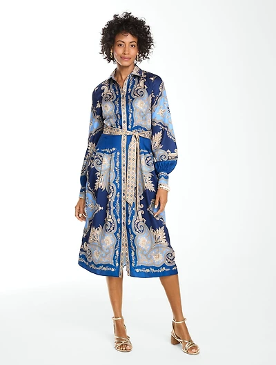 Soft Fit & Flare Shirtdress - Paisley Sky