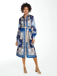 Soft Fit & Flare Shirtdress - Paisley Sky