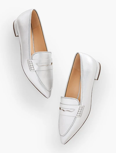 Scarlet Pointed Toe Metallic Leather Loafers