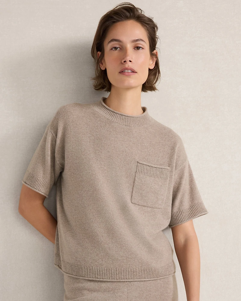 Featherweight Cashmere Rolled Hem Sweater Tee