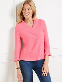 Pointelle V-Neck Pullover