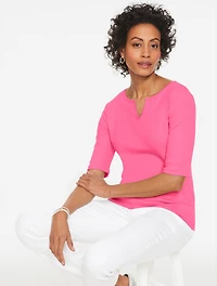 Elbow Sleeve Split Neck Tee