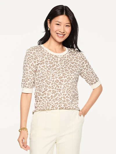 Jacquard Elbow Sleeve Pullover - Alluring Leopard