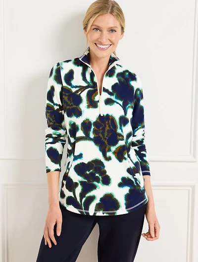Modal French Terry Half-Zip Pullover - Brushed Floral