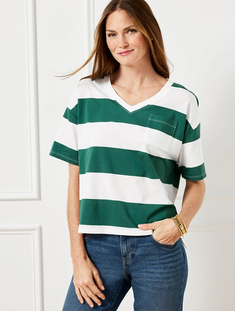 V-Neck Boxy Tee - Quince Stripe