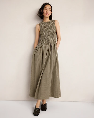 Organic Cotton Poplin Smocked Gingham Maxi Dress