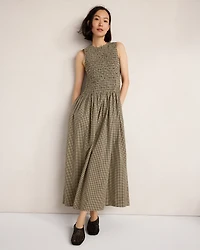 Organic Cotton Poplin Smocked Gingham Maxi Dress