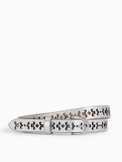 Perforated Pebble Metallic Leather Belt