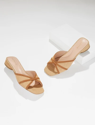 Val Block Heel Slides - Woven Straw