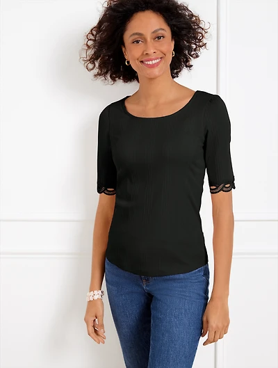 Lace Trim Ballet Neck Tee