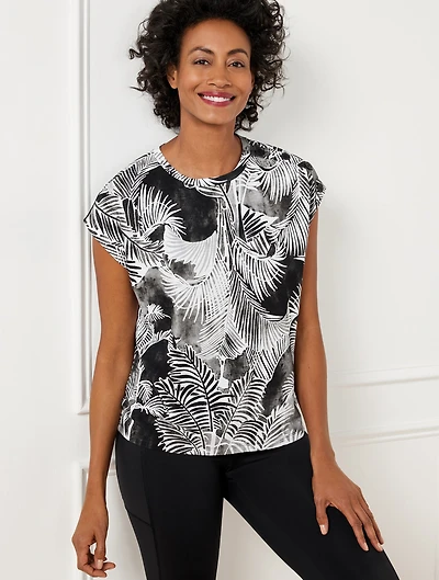Button Shoulder Cap Sleeve Tee