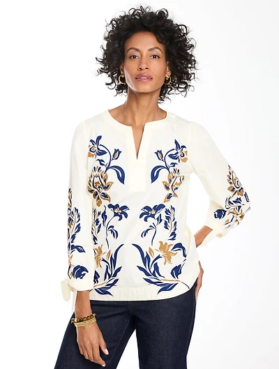 Poplin Tie Sleeve Top - Gilded Vines