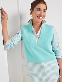 Cropped Shaker Stitch Sweater Vest