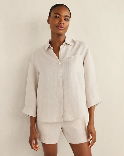Linen 3/4 Sleeve Button Down Top