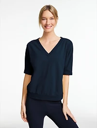 Piqué Elbow Sleeve V-Neck Tee