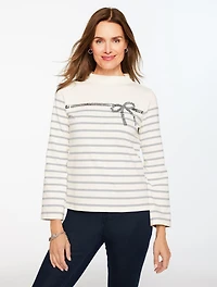 Sequin Ribbon Stripe Mockneck Tee