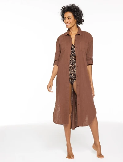 Aqua Club Gauze Long Shirt Cover-Up