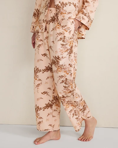 Organic Cotton Poplin Painted Rose Curved Hem Pajama Pants