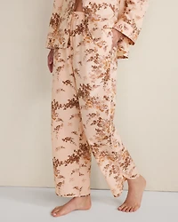 Organic Cotton Poplin Painted Rose Curved Hem Pajama Pants
