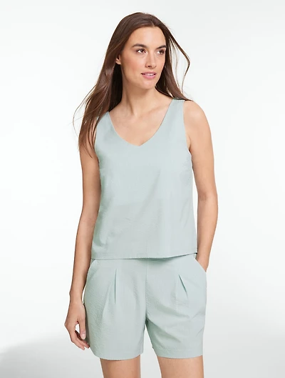 Lightweight Woven Stretch Double V-Neck Tank Top