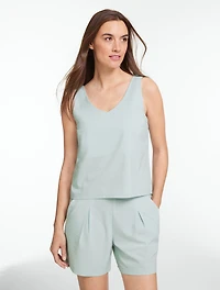 Lightweight Woven Stretch Double V-Neck Tank Top