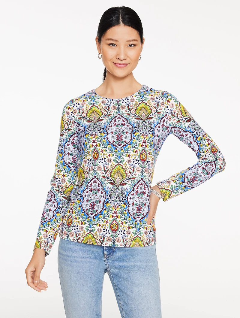Long Sleeve Crewneck Tee - Botanical Medallion