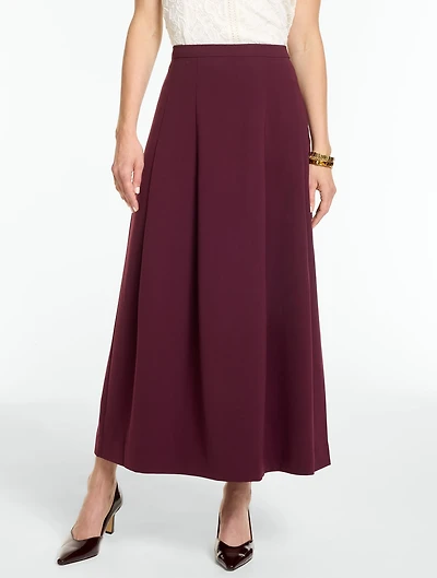 Polished Crepe Pleated Midi Skirt