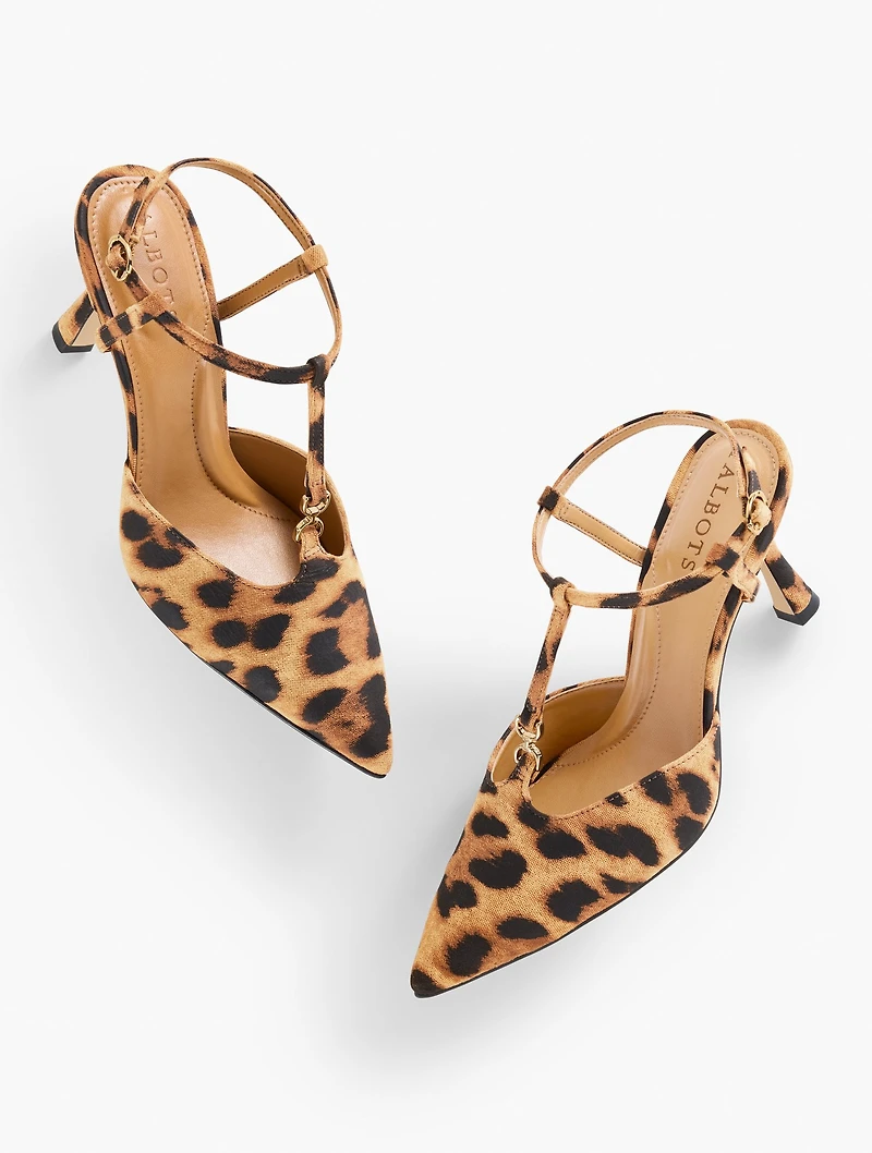 Evelyn Suede Flare Heel Pumps - Leopard