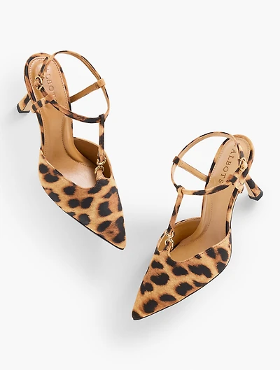 Evelyn Suede Flare Heel Pumps - Leopard