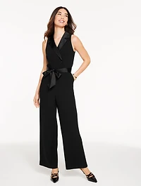 Polished Crepe Tuxedo Wide Leg Jumpsuit