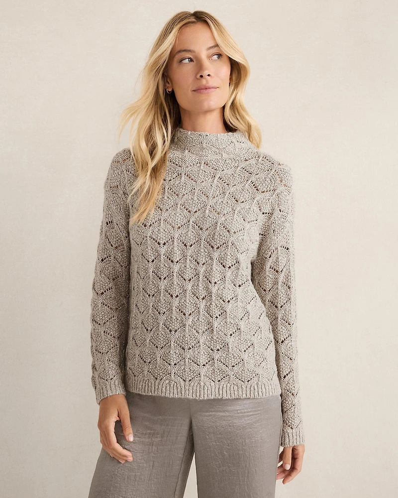 Lurex Blend Pointelle Crewneck Sweater