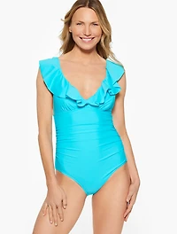 Aqua Club Ruffle V-Neck One-Piece Swimsuit