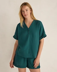 Organic Cotton Gauze V-Neck Top
