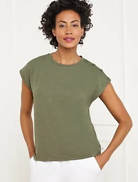 Button Shoulder Cap Sleeve Tee