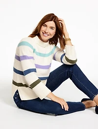 Soft Cable Knit Mockneck Sweater - Multi Stripe