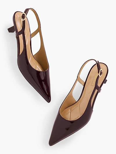 Olivia Slingback Kitten Heel Pumps - Crinkle Patent