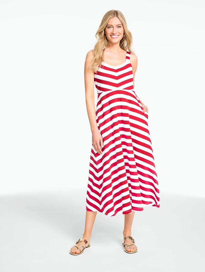 Marina Stripe Jersey Fit & Flare Maxi Dress