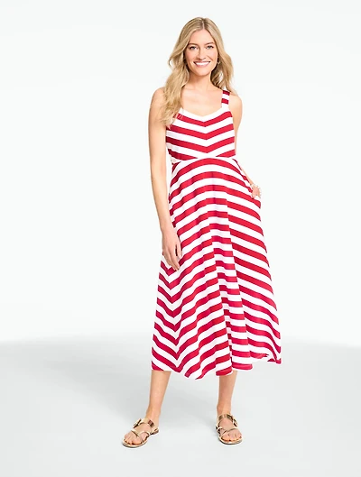 Marina Stripe Jersey Fit & Flare Maxi Dress