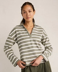 Organic Cotton Striped Johnny Collar Top