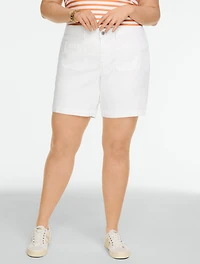 Lightweight Denim Patch Pocket Shorts - White