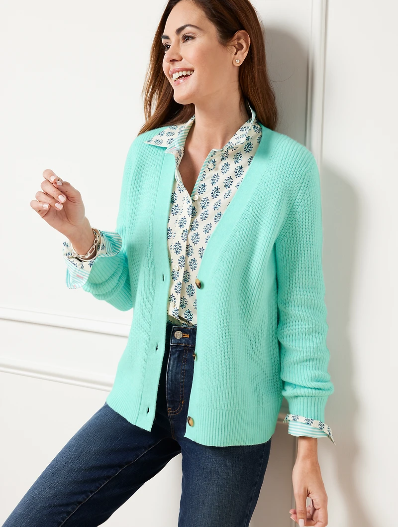 Shaker Stitch Cuffed Back Cardigan