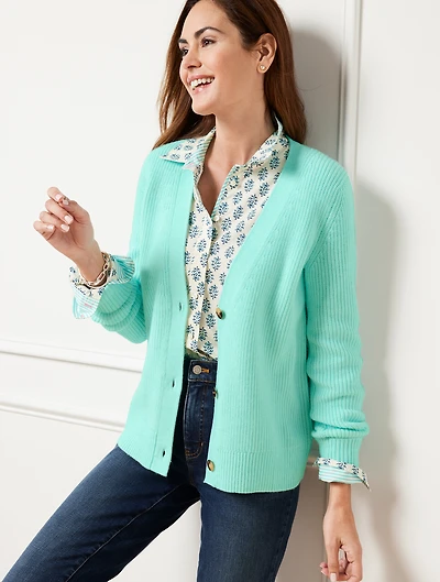 Shaker Stitch Cuffed Back Cardigan