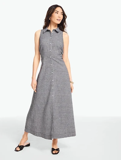 Linen Sleeveless Shirtdress - Beach Gingham