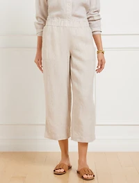 Wide Crop Pull-On Washed Linen Pants
