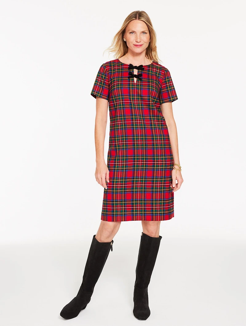 Bow Sheath Dress - Blissful Plaid