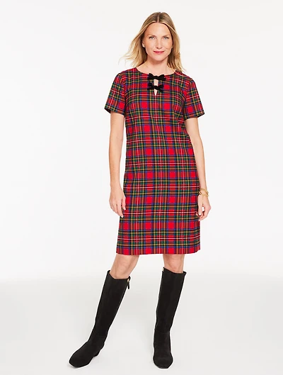 Bow A-Line Dress - Blissful Plaid