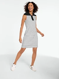 Ottoman Stripe Sleeveless Half-Zip Dress