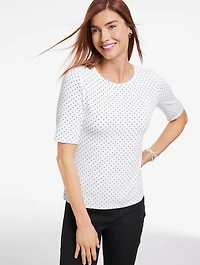 Elbow Sleeve Crewneck Top - Mini Dot