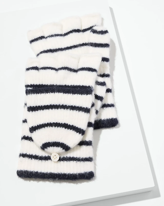 Flip-Top Ribbed Gloves - Stripe
